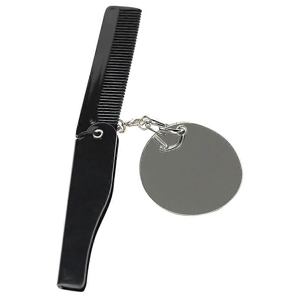 Folding Comb Keychain Mirror Portable Foldable Comb for Men Black