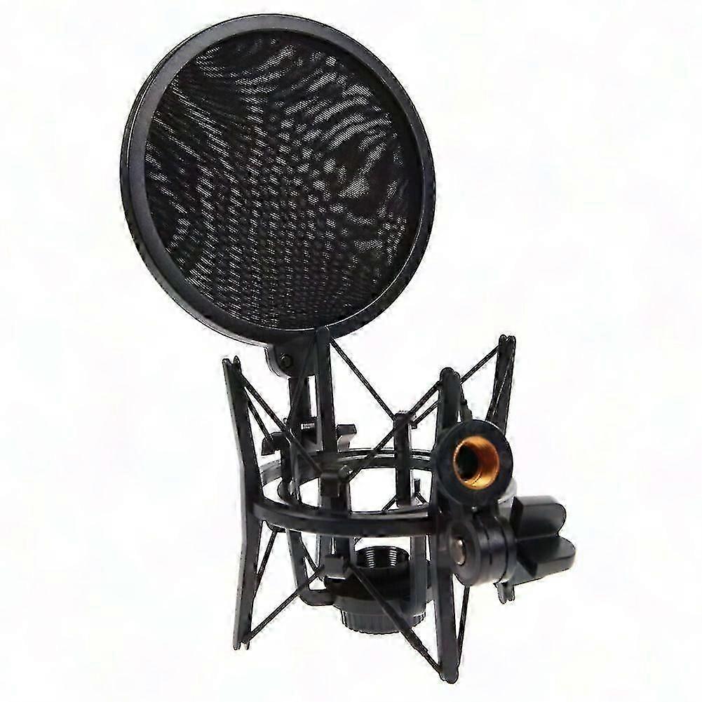 Microphone Shock Mount with Pop Filter & Adjustable Stand for Studio Broadcast