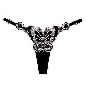 String transparent brodé de papillons, culotte taille basse ajustable, blanc, sexy et transparente
