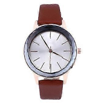 Frauen Mädchen Quarzuhr Rundes Zifferblatt Elegante Casual Armbanduhr Kaffee