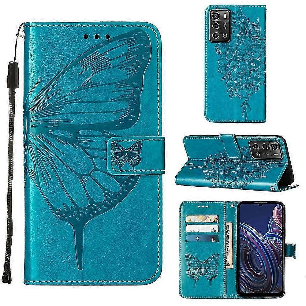 Embossed Butterfly Pattern Flip Leather Phone Case Designed for ZTE Blade A72 5G