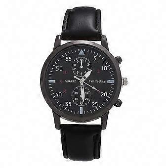 Men's Black Quartz Wristwatch with PU Leather Strap, Ultrathin Round Dial and Two-Eye Face