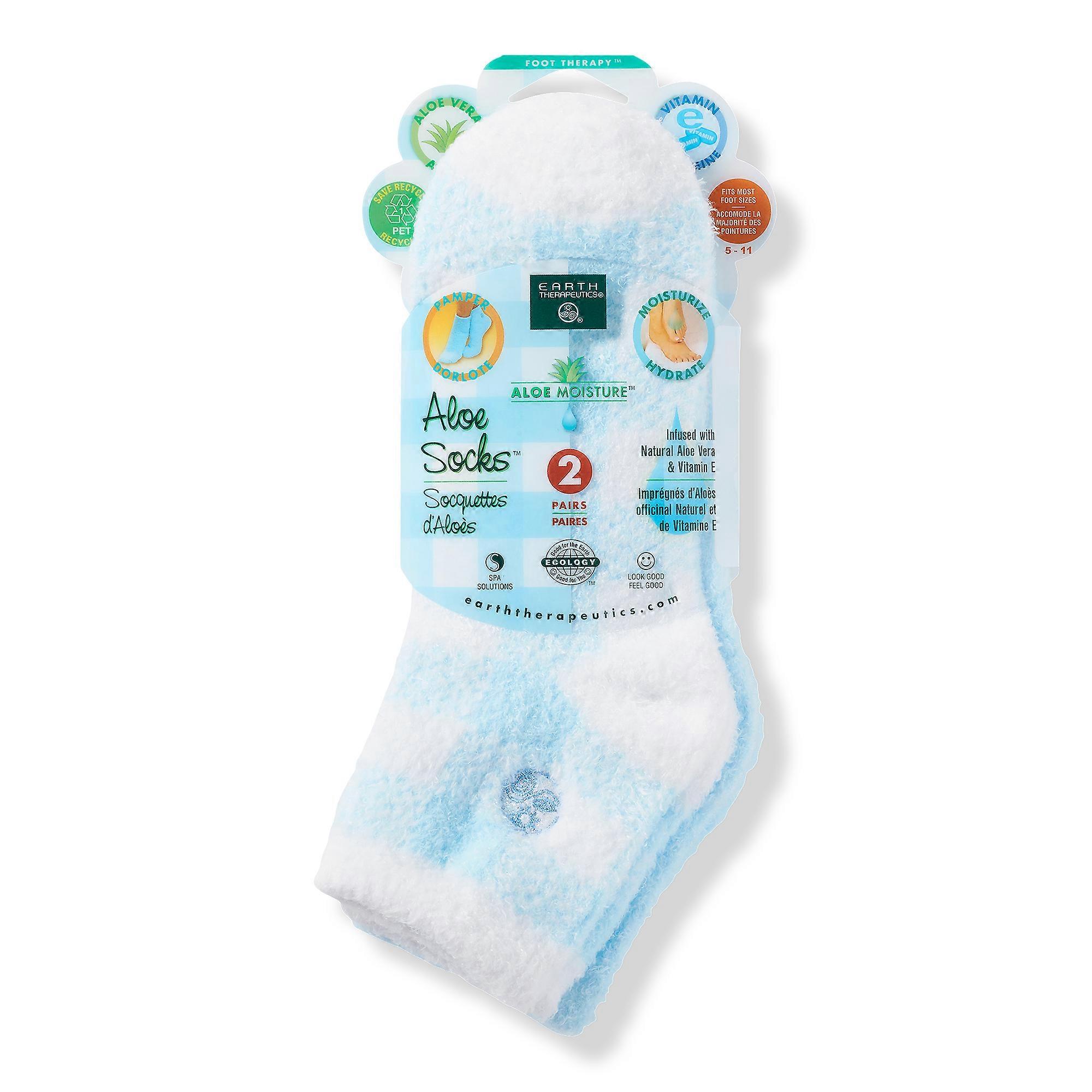 Earth Therapeutics Plaid & Solid Blue Aloe Socks, 2 ea