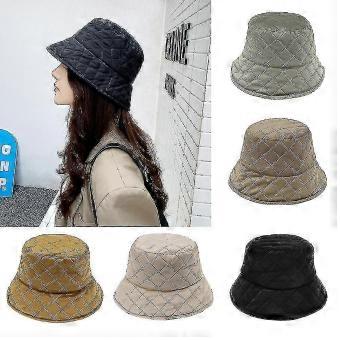 R10 Women Bucket Hat Lattice Fisherman Hat Fashion Flat Top Warm Hat