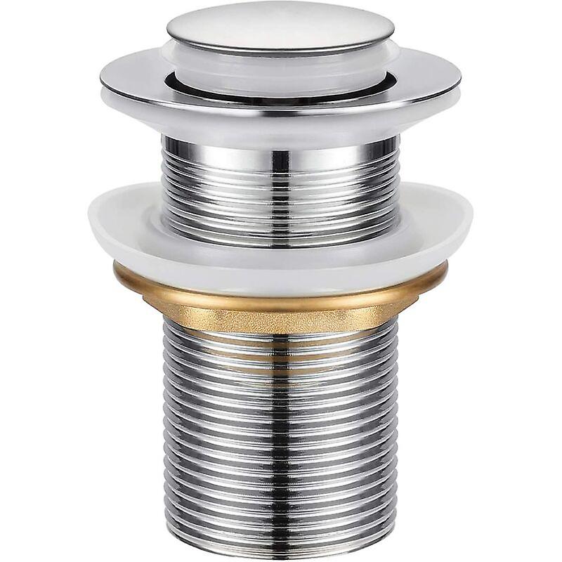 Sink Drain, Universal Pop-up Drain without Overflow Automatic Drain with Drain Plug without Push Open Valve Pull in Chrome Stainless Steel for Bathroo