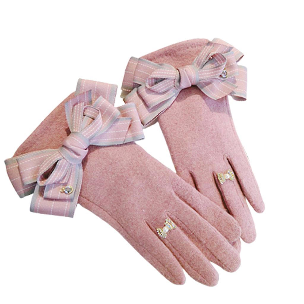 Multi Color Cute Bow Decor Handsker Vinter Varm Full Finger Touchscreen Handsker