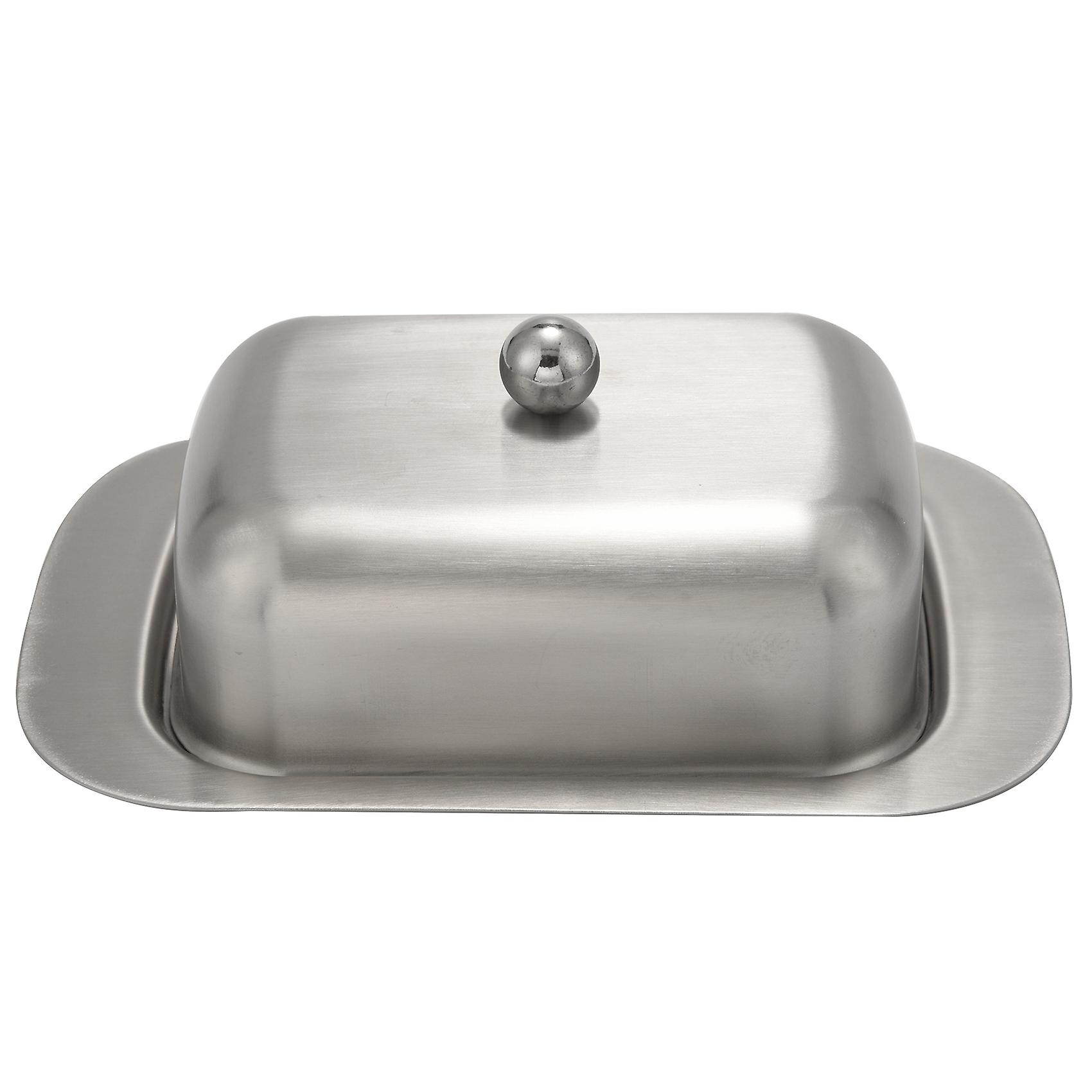 Stainless Steel Butter Dish Box Container Elegant Cheese Server Tray With Easy To Hold Lid