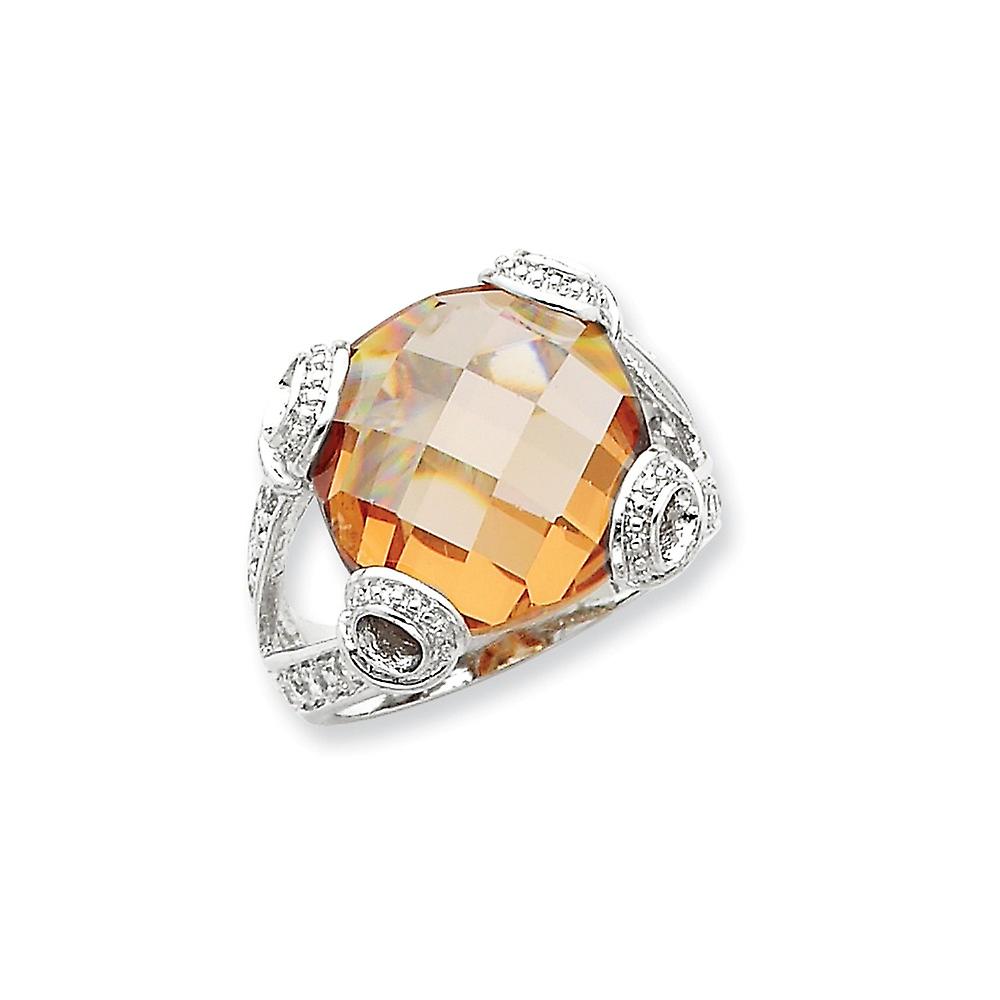 925 Sterling Silver Champagne Cubic Zirconia Ring Band Style-Ring for Women - Ring Size: 6 to 8