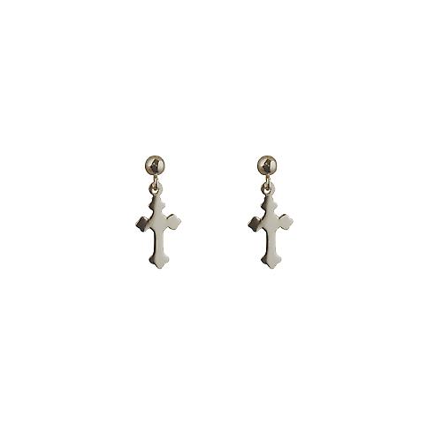 Silver 11x7mm plain Cross Dropper Earrings