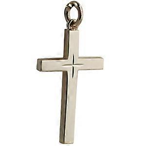 9ct Gold 30x18mm Star cut solid block Cross