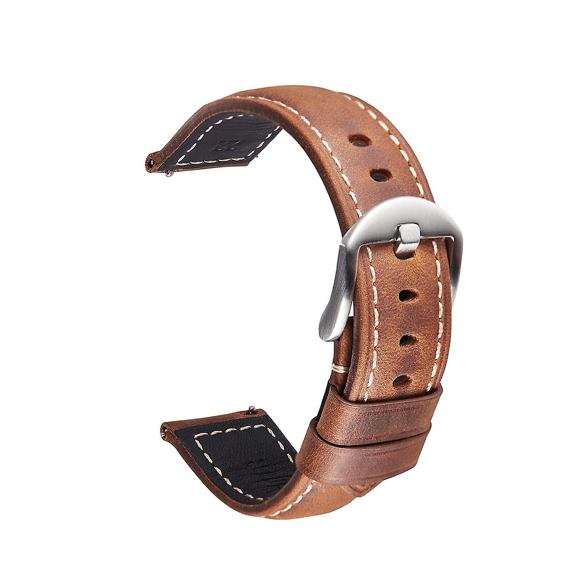 Leather Watch Band,Size: 24mm  (Deep Brown Silver Buckle)
