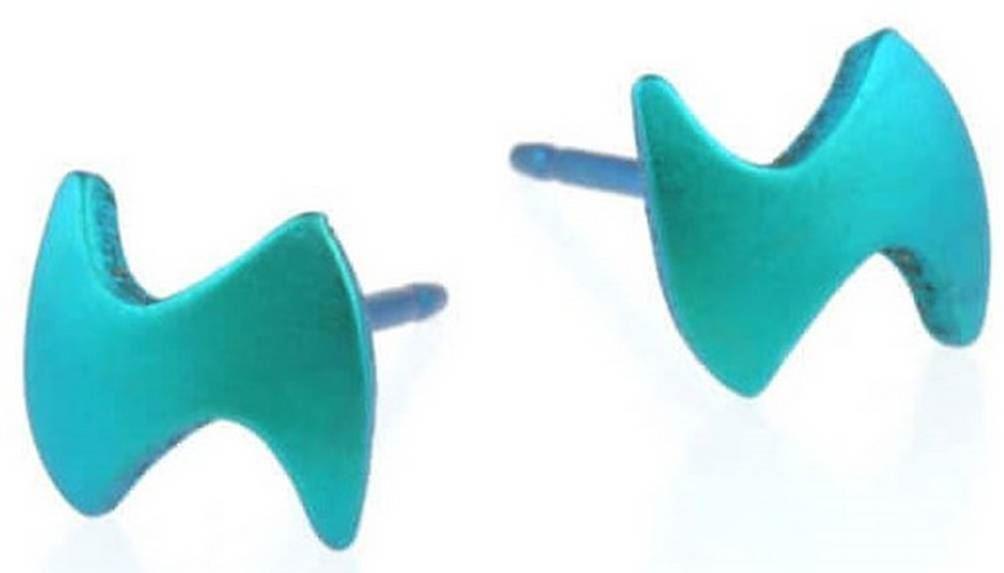 Ti2 Titanium Lightning Bolt Stud Earrings - Kingfisher Blue