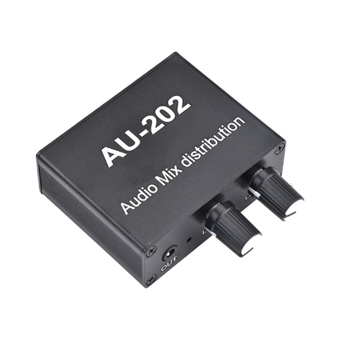 AU-202 2 Input 2 Output Stereo Mixer Audio Distributor for Headphone External Power AMP Volume Alon