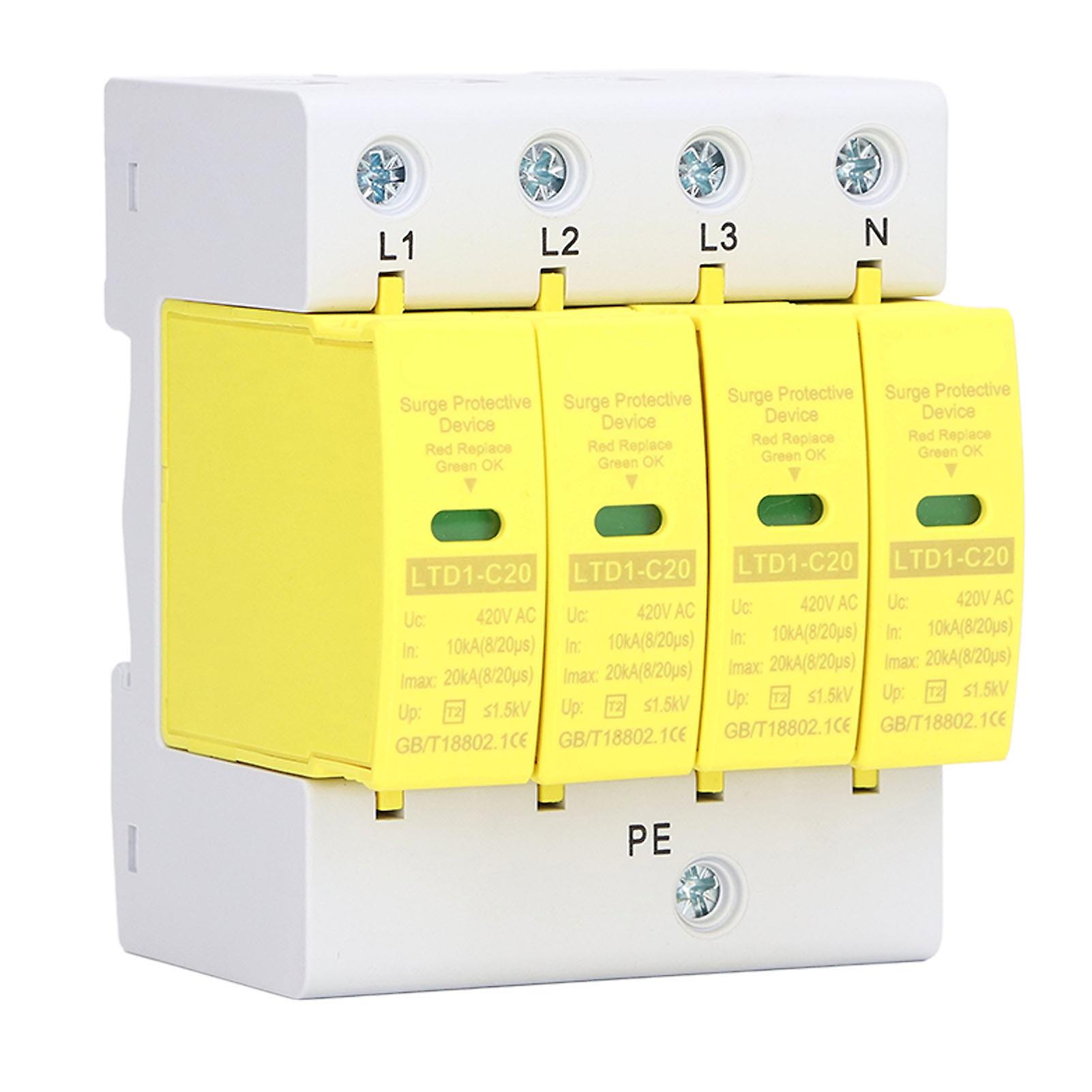 420V AC 4P Surge Protective Device Overvoltage Arrester Protector for Household 36MM Rail Mounting