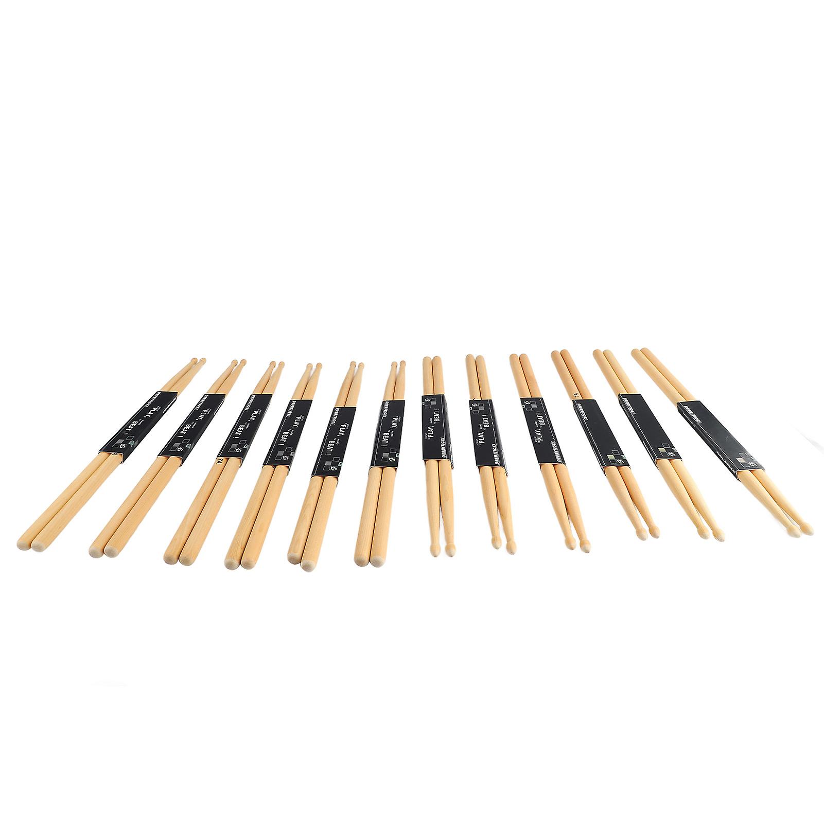 12 Pairs 7A Drumstick Maple Wood Oval Tip Anti Slip Drum Stick Set for Performance Practice 