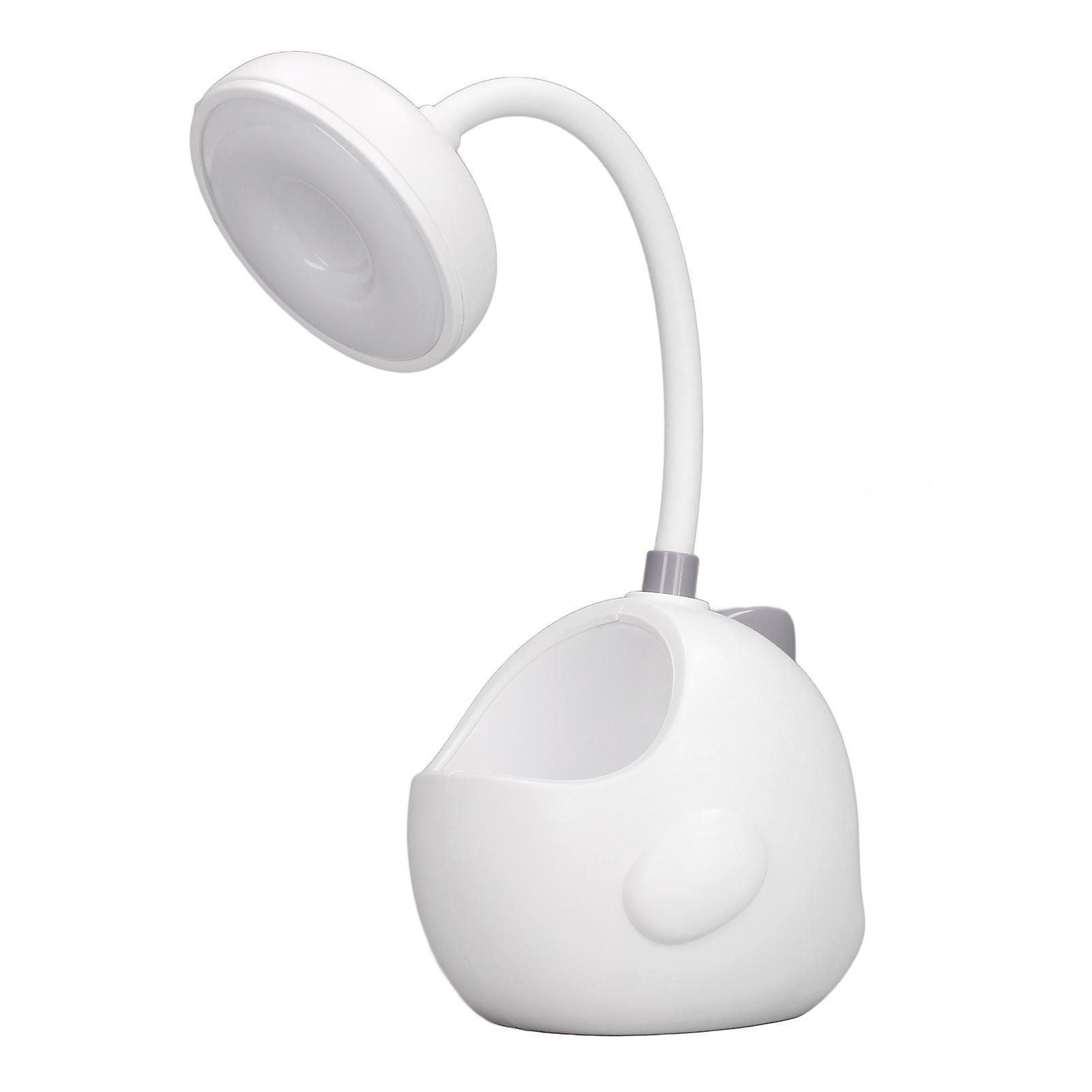 Cute LED Desk Lamp with Pen Holder 360 Degree Gooseneck Tube USB Rechargeable Dinosaur Shape Desk Lamp for Student White 