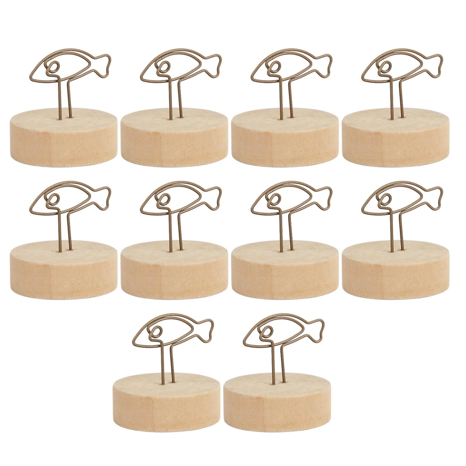 10PCS Table Number Holder Fish Shape Name Card Clips Vertical Type Simple Cute Place Card Holder with Log Base for Office