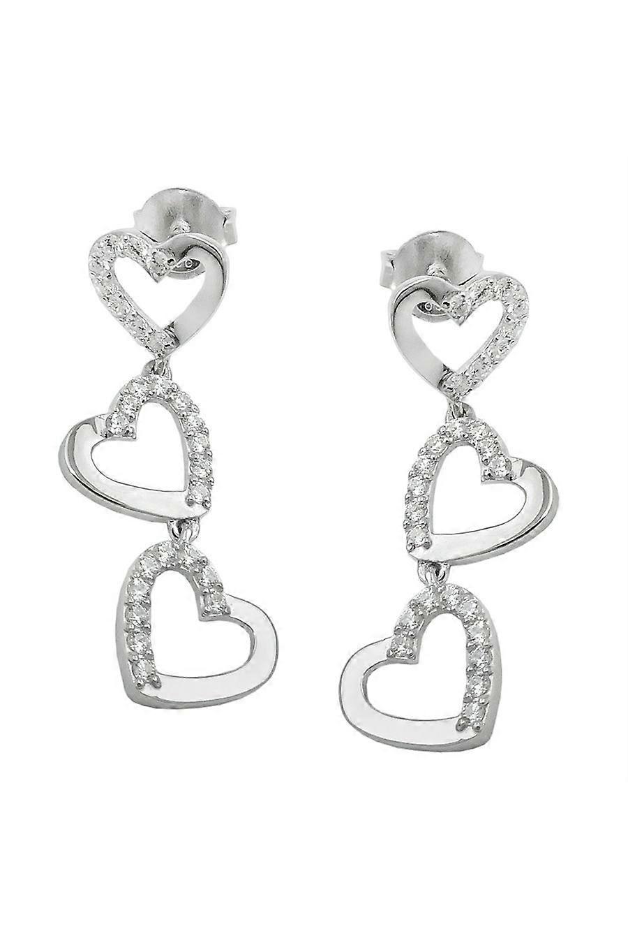 Earrings 3x Hearts Zirconias Silver 925 - Gl93913