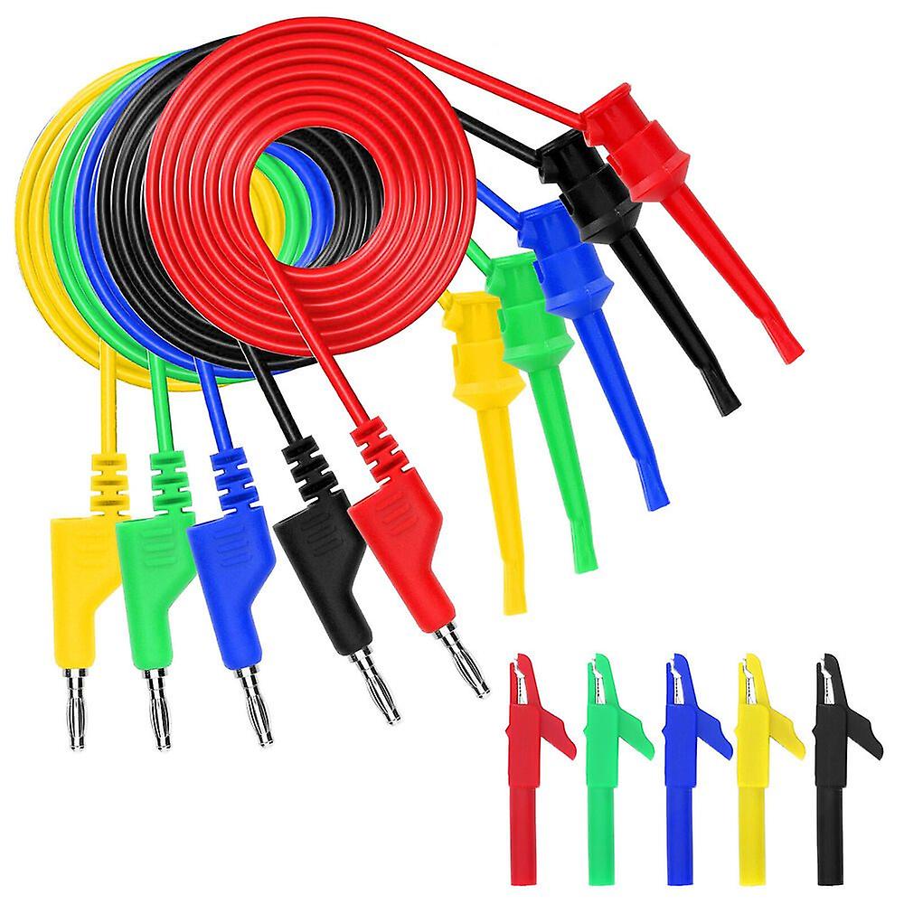 5x Test Hook Clip to 4mm Stackable Banana Plug Test Leads With Alligator Cl