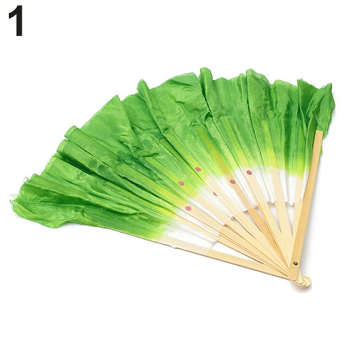 Chinese Style Handmade Bamboo Handle Artificial Silk Folk Art Belly Dancing Fan BoSaiD