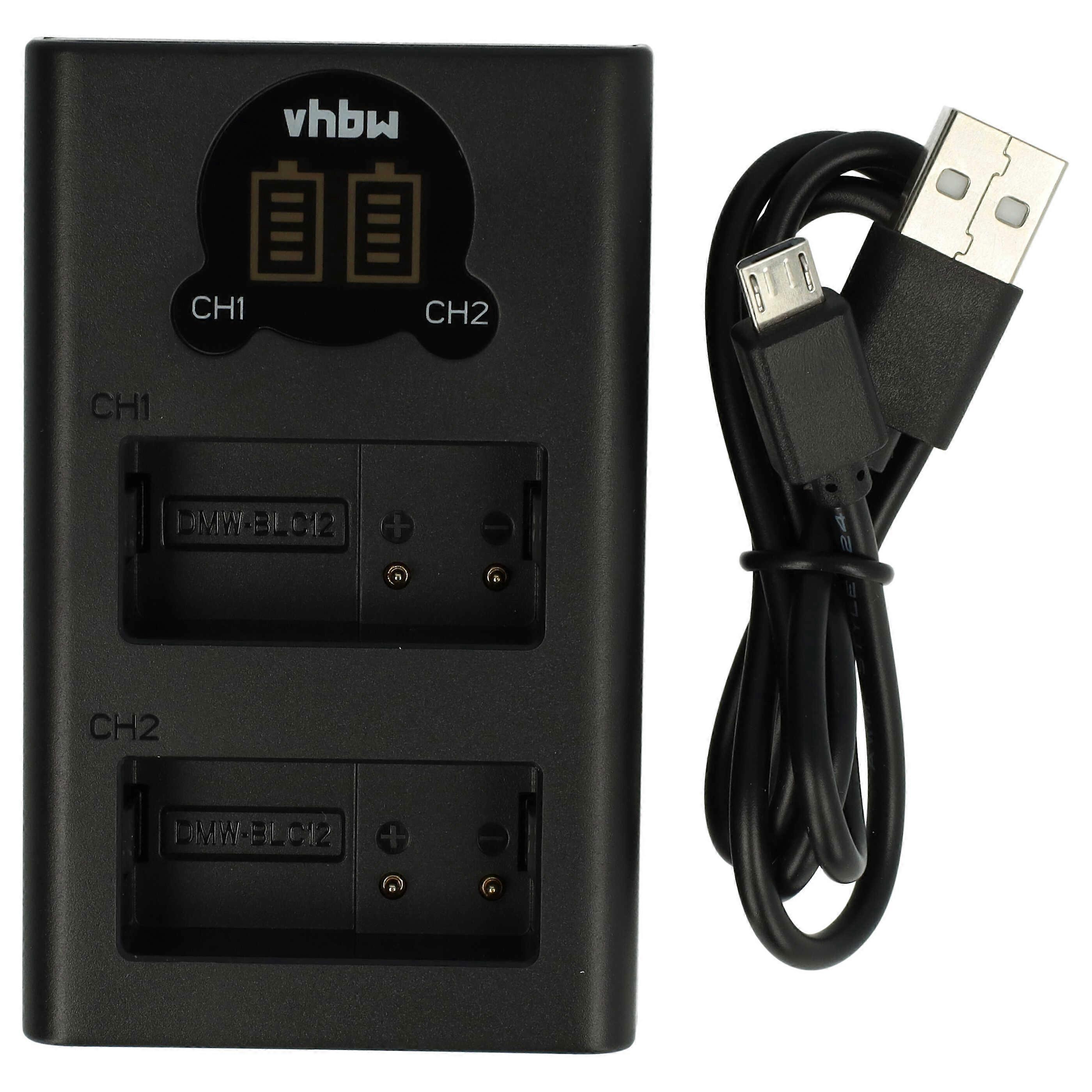 vhbw Dubbele USB-oplader compatibel met Panasonic Lumix DMC-GH2GK, DMC-GH2HGK, DMC-GH2, DMC-GH2H, DMC-G81 camera/accu - Oplaadstation met display, 8,4 V