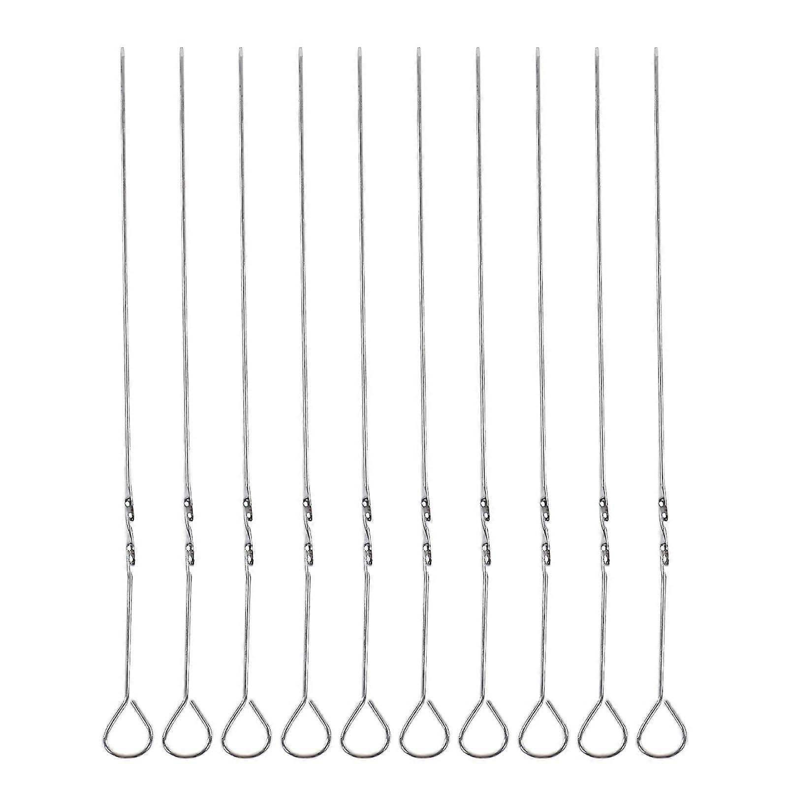 Stainless Steel Reusable Barbecue Skewer Sticks - 10pcs Flat Long for Meat and Vegetable Grilling