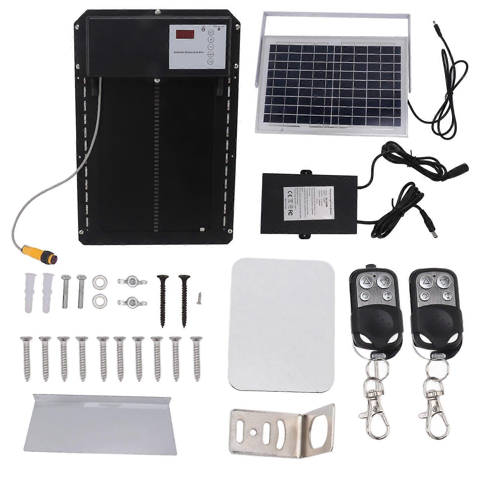 Chicken Coop Door Solar Powered Light Sensor Timer Anti Pinch Door Opener with Remote Control IP44 Waterproof for Home Farm NO.2478