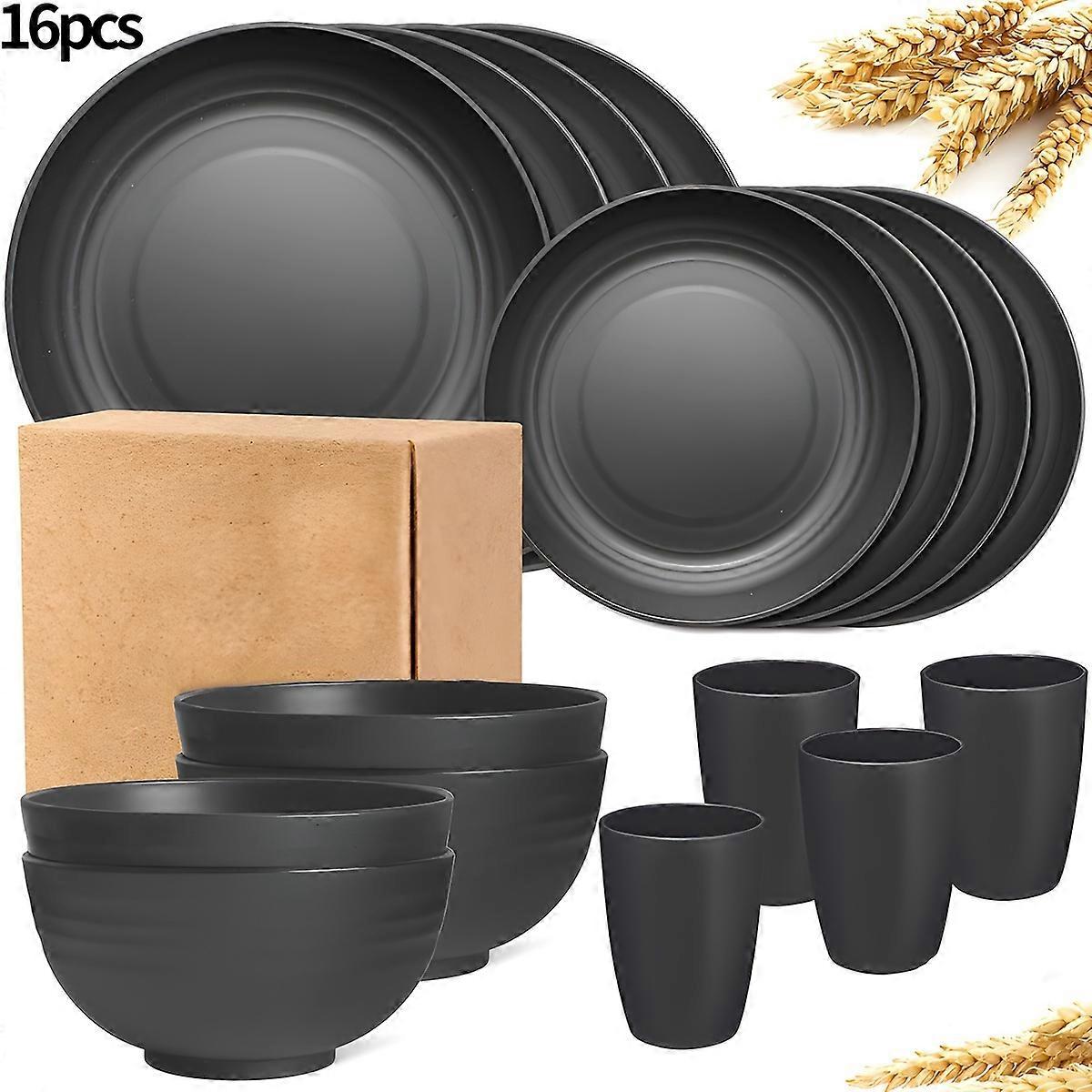 16/32pcs Wheat Straw Tableware Set, Include Plates, Bowls And Cups, For Home Family Day Camping Picnic Party, Kitchen Supplies, Dinnerware Accessories