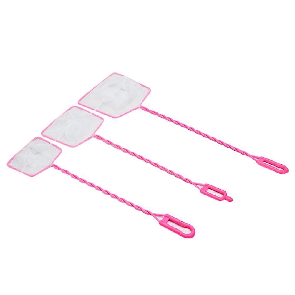 3 Pcs Practical Handheld Scoop Net Long Plastic Handle Fine Mesh Net Fishing Net for Aquarium Fish Tank (Pink,4,5,6 Inch Style)