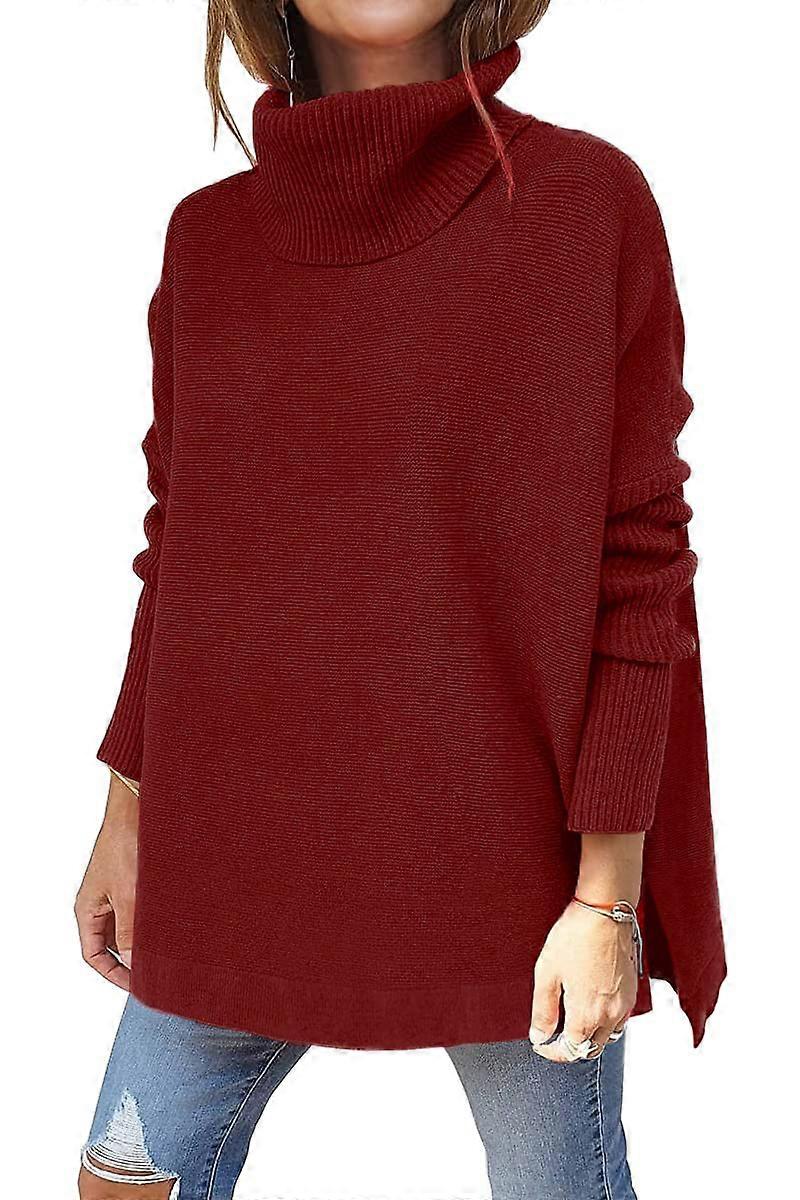 Damen Rollkragenpullover Mittellang Dolman Ärmel Pullover Strickpullover