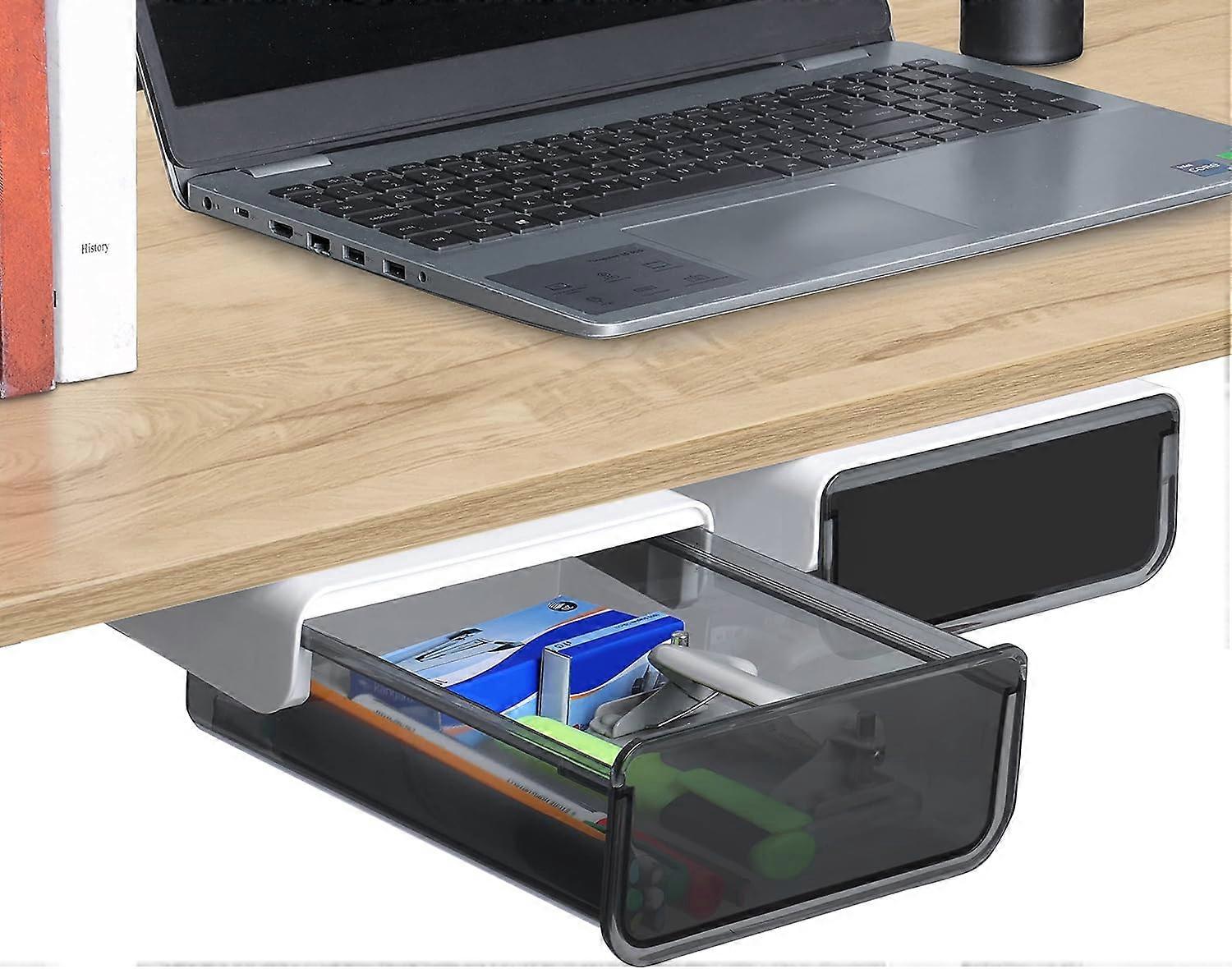 Stick-on Sliding Under Desk Drawer - Multipurpose Storage Drawer with Adhesive - Desk Drawer - Under Cabinet Drawer - 2PCS