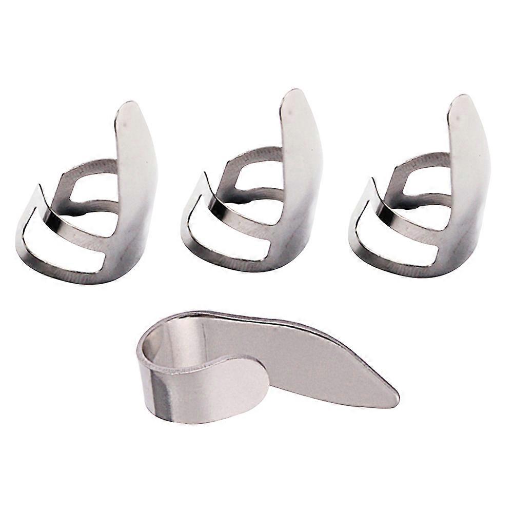 4 stk rustfritt stål tommel og finger gitar plukker for gitarspill (sølv)