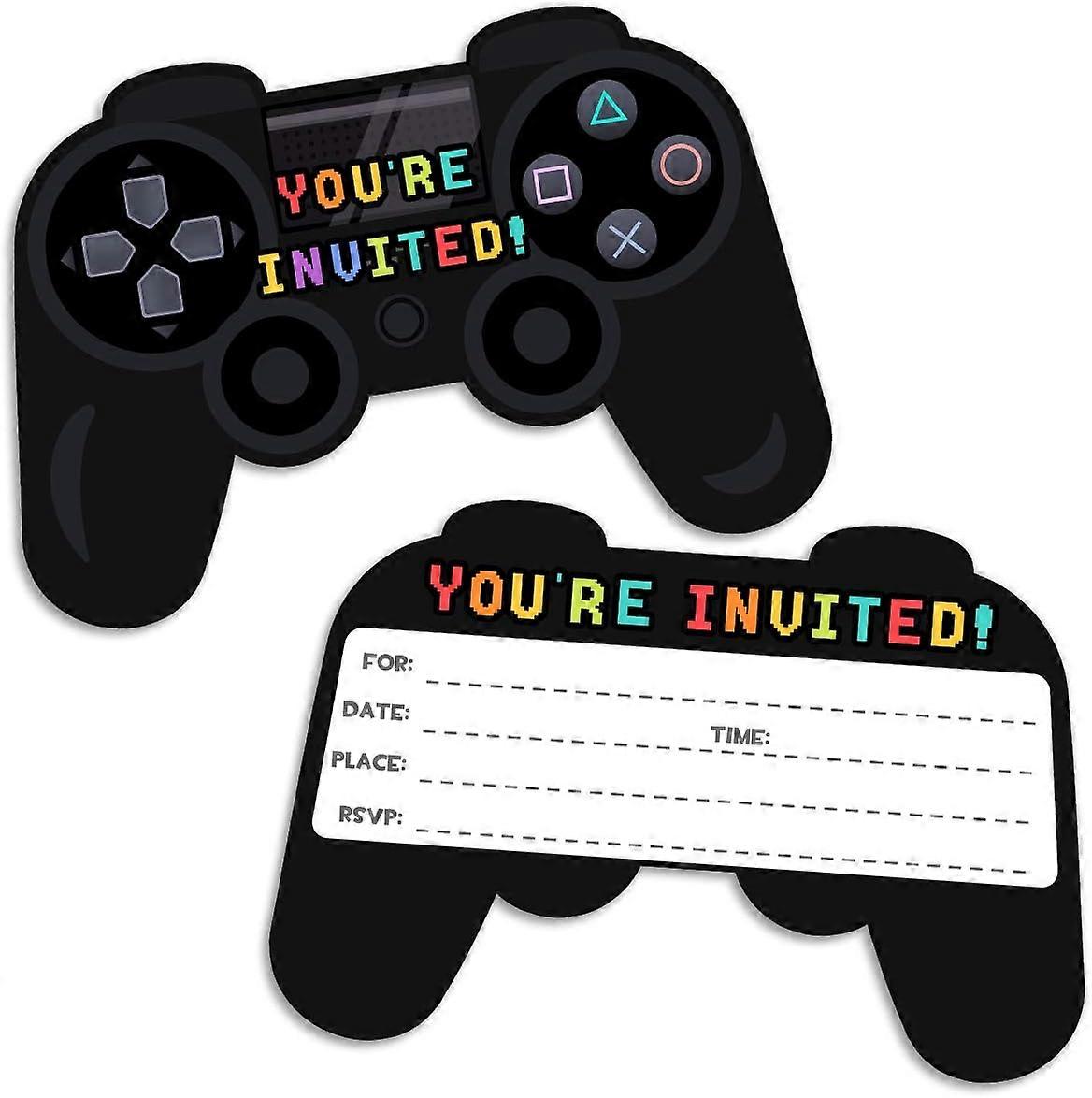 30 Video Game Birthday Party Invitations with Envelopes - Shaped Fill-in Invitations