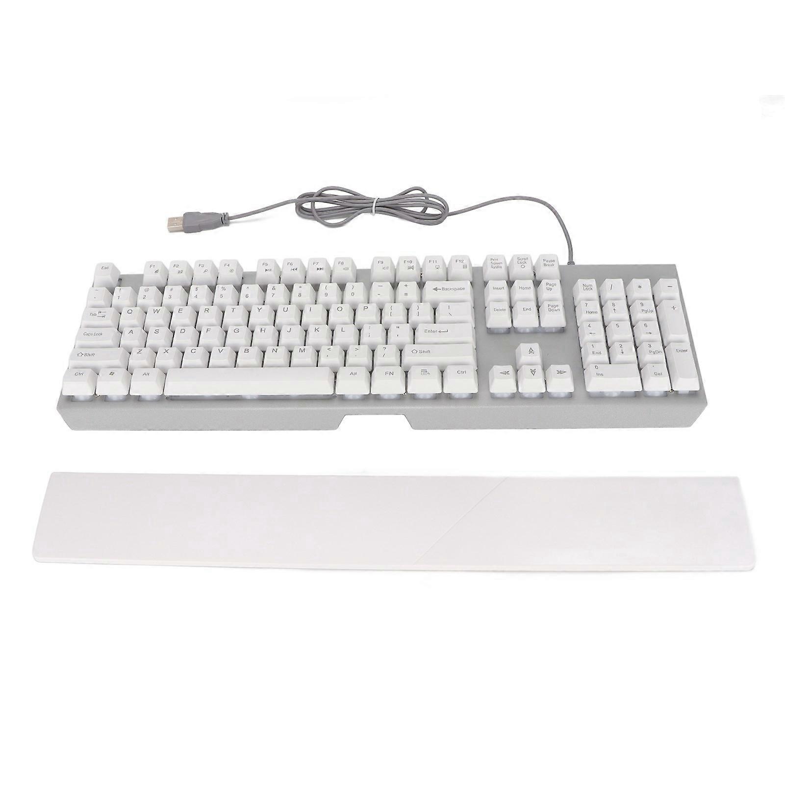 RGB Wired Keyboard with Wrist Rest 104 Keys Clear Characters Good Resilience Mechanical Feel Keyboard for Office Gaming White