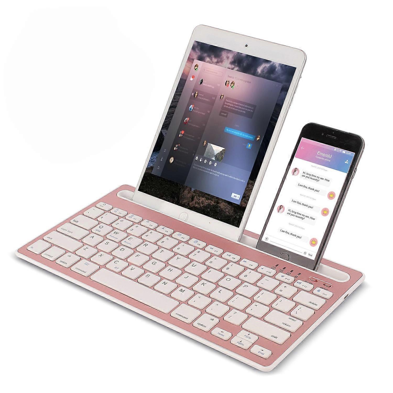 HM-04 Dual-Device Connection Bluetooth Keyboard for IOS Android Windows Phones/Tablets - Rose Gold