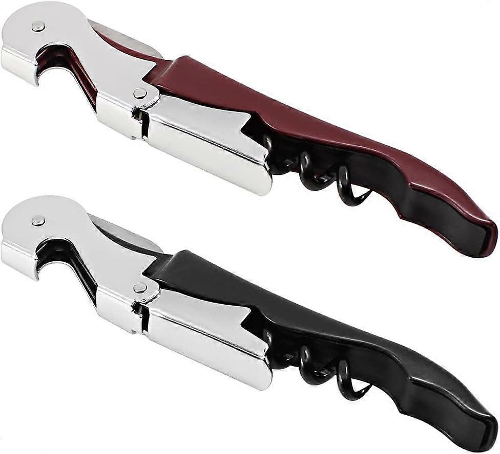 Corkscrew Bottle Opener Set Of 2, Stainless Steel Three-In-One Bottle Opener, Corkscrew And Foil Cutter For Sommeliers, Waiters And Bartenders.
