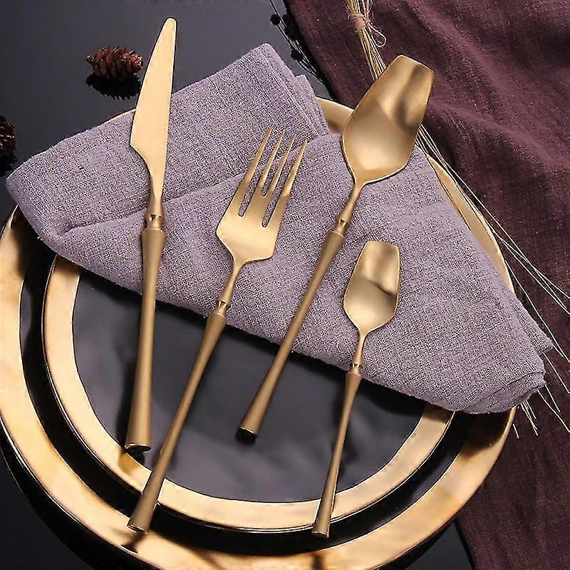 4pcs / set Posate in acciaio inossidabile Set di stoviglie d'oro Set di posate cibo occidentale Stoviglie Stoviglie Forchette Coltelli Cucchiai