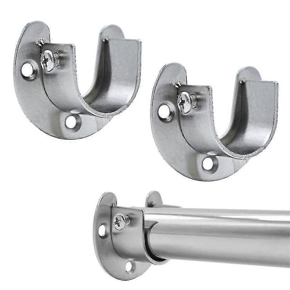 2 Pcs Stainless Steel Wardrobe Closet Rod Bracket, U Shaped Open Flange Set Rod Holder With Screws For Shower Curtain