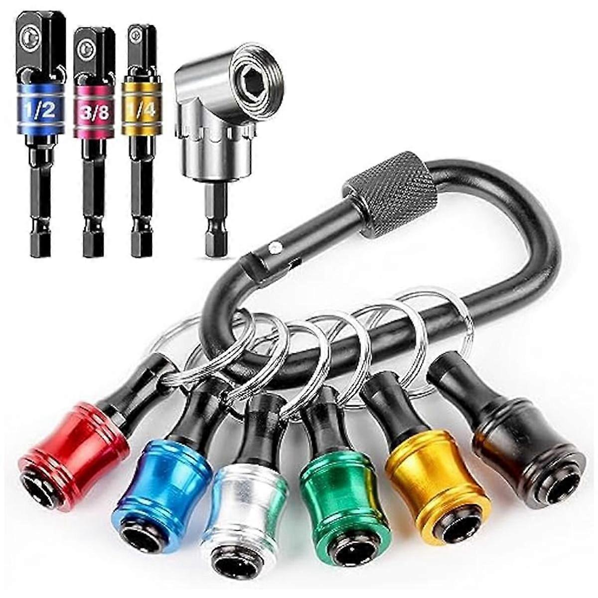 1/4 Hex-Shank Bit Holder Keychain Gadgets,3Pc 1/4In 3/8In 1/2In Drill Socket Adapter+105 Right Angle Drill Attachment