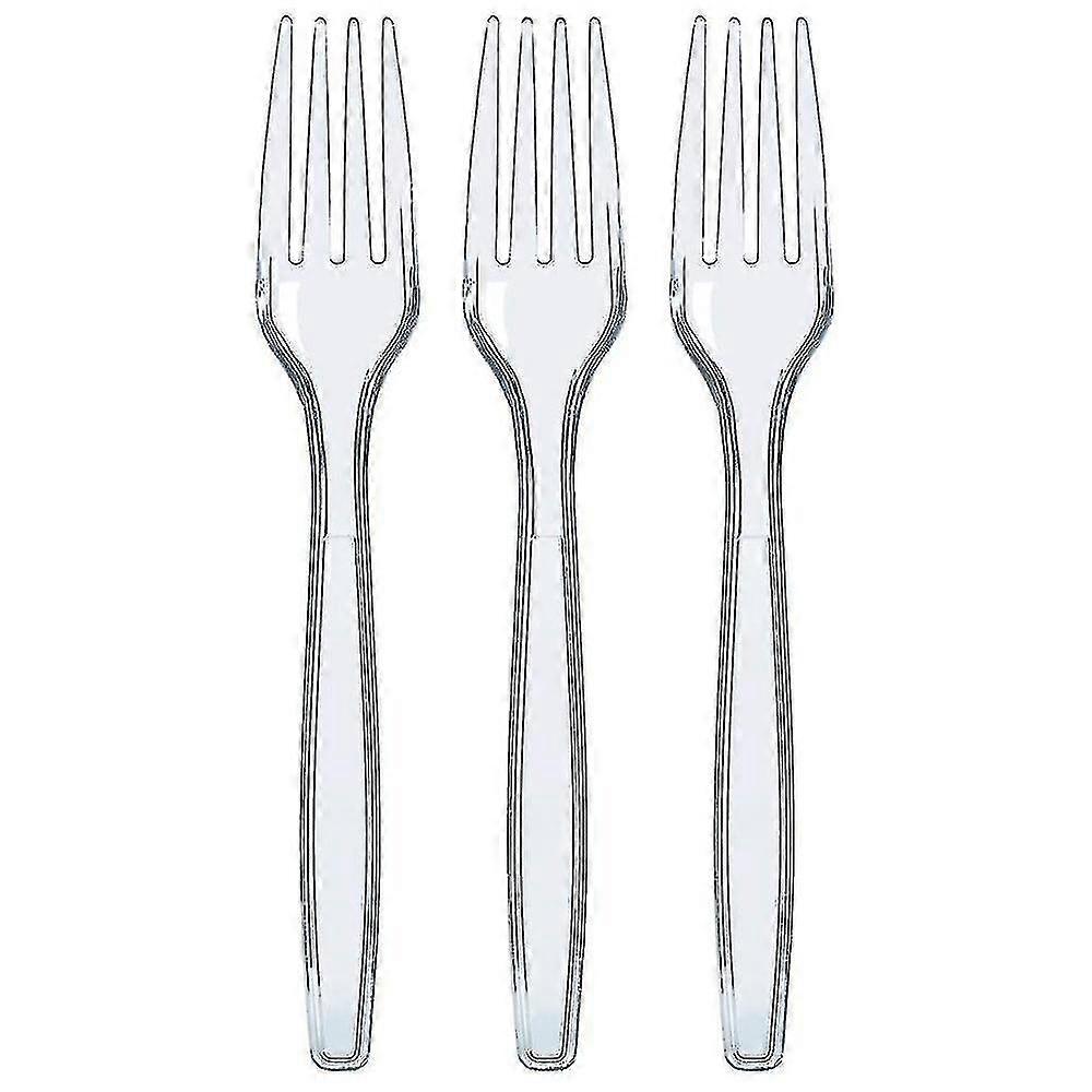 100 عد شوكات بلاستيكية شفافة ، أدوات مائدة قوية ومتينة يمكن التخلص منها للمنزل ، المكتب ، المدرسة ، الحفلة