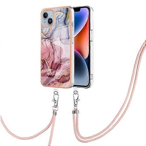 For iPhone 15 Electroplating Marble Dual-side IMD Mobile Phone Case with Lanyard