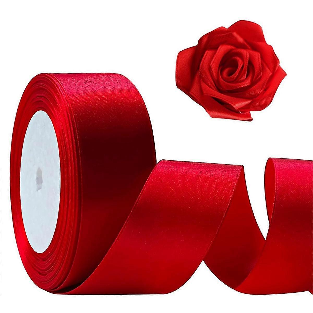 Red Ribbon 1 1/2Inch, 25 Yards Satin Craft Ribbon, Single Face Polyester Silk Hair Ribbon, Fabric R