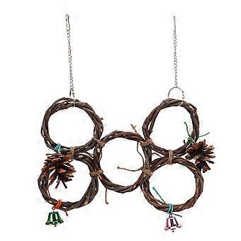 Papegaai Swing Toy met klimmen Net, bellen en 5 ringen - houten vogel opknoping Swings