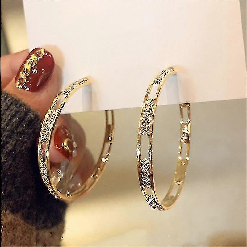 Golden Round Crystal Hoop Earrings