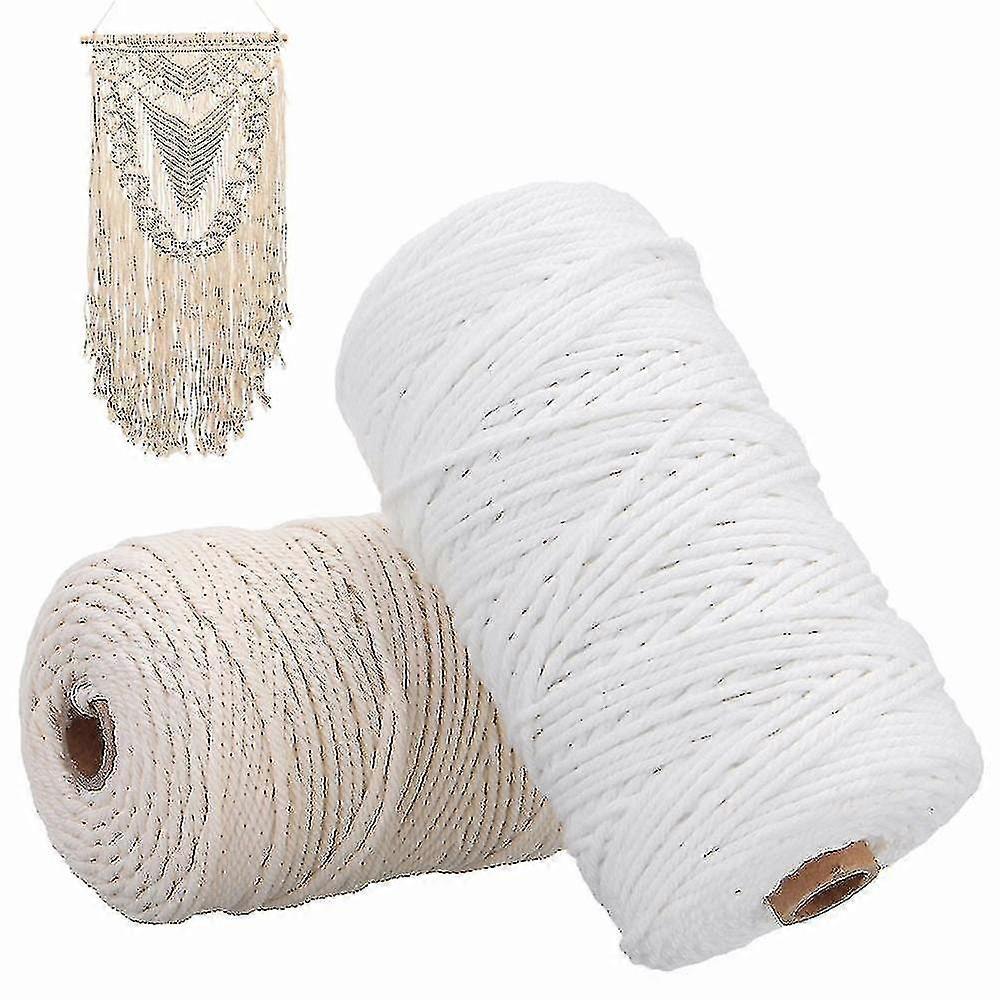 200m White Cotton Cord Beige Twisted Cord Rope Craft Macrame String