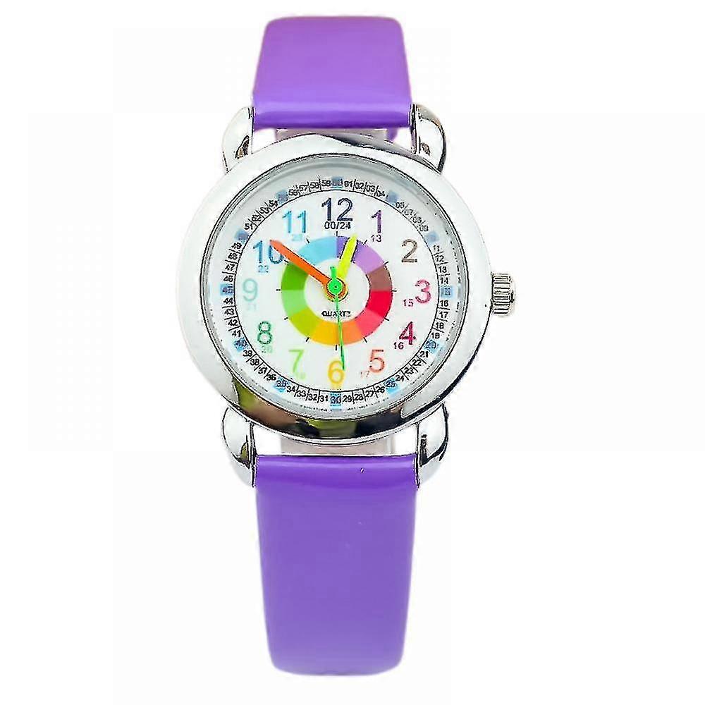 Digital Watches For Children Boys And Girls. Children's Belt Watch Color Word Color Circle Quartz Watch. Easy To Read And Easy To Learn Time (purple)