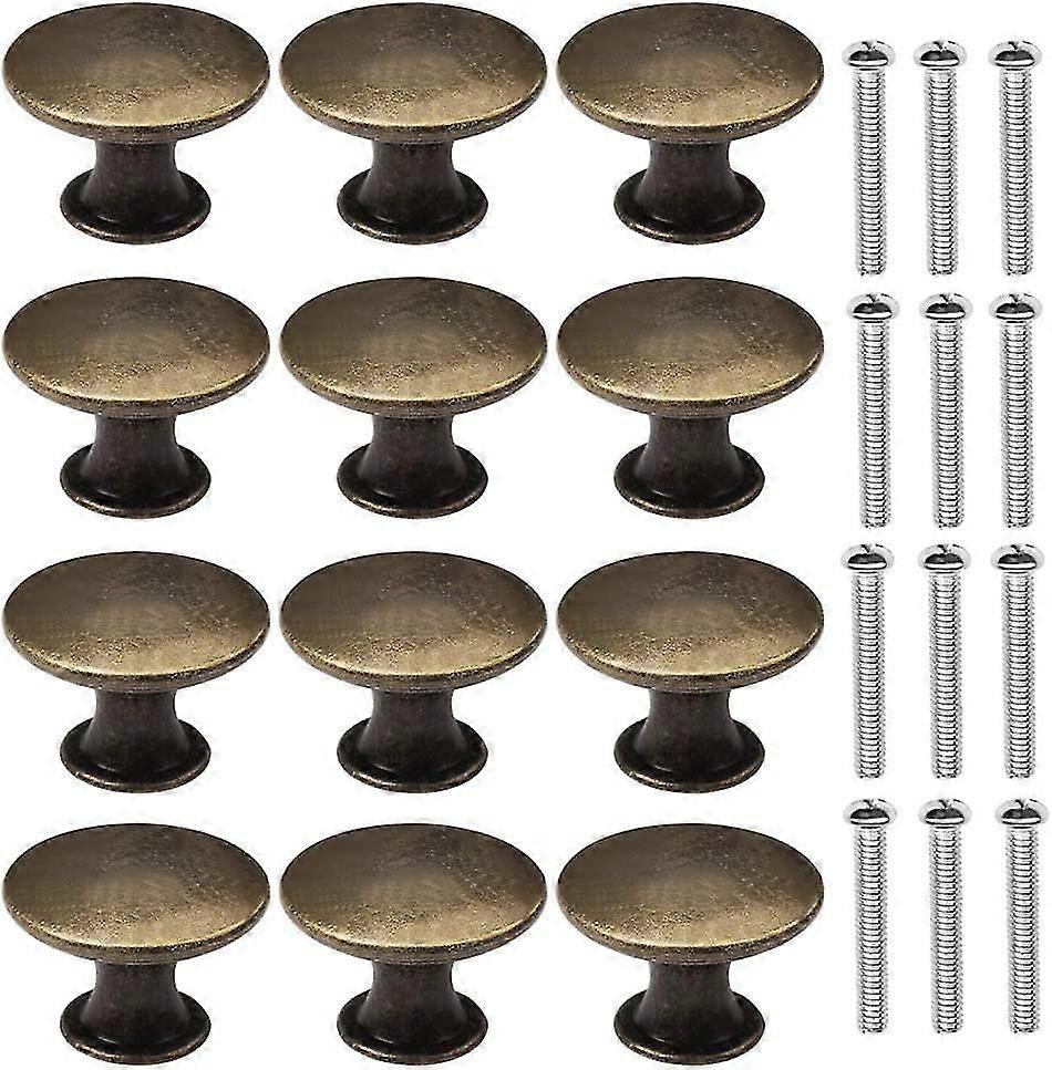 12 Pcs Bronze Kitchen Cabinet Drawers Cupboard Door Knobs, Vintage Copper Round