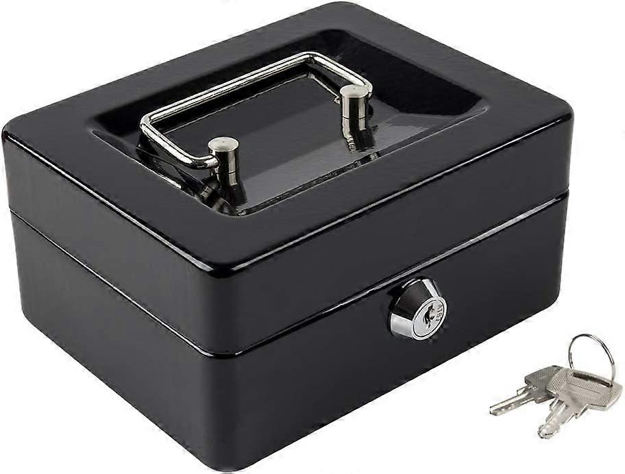 Cassetta di sicurezza con vassoio di denaro, piccola cassetta di sicurezza con chiave, cassetto contanti, 5,91 "x 4,72" x 3,15 "nero piccolo