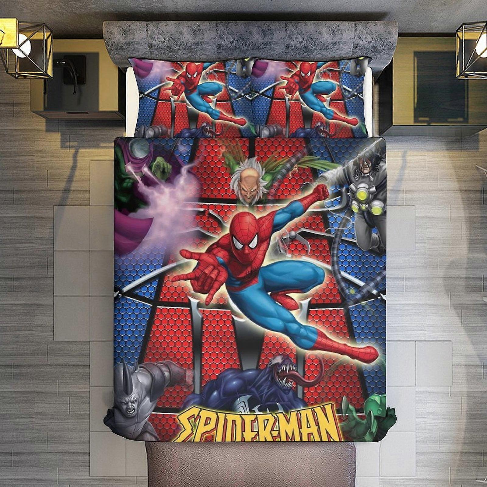 v844  Bed Sheets Bedding Spider-Man Fighting 3 Piece Sets Full/Queen Size - Reversible Microfiber Quilts with 2 Shams Soft Lightweight Bedspread Cover