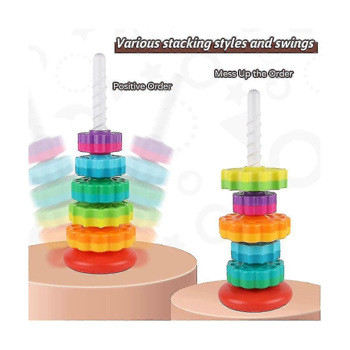 Pige dreng stabellegetøj til småbørn 1-3, regnbue ring stabler legetøj julefødselsdag gaver 5 disk